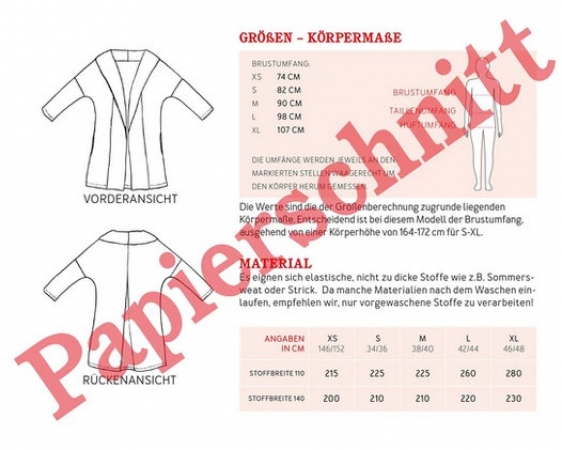 Studio Schnittreif - FRAU KATI • Sweatjacke mit Schalkragen PAPIERSCHNITT